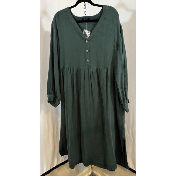 Madewell Dresses & Skirts - Madewell Lightspun Button Front Midi Dress Green Women’s 14 NWT Lagenlook Gauze